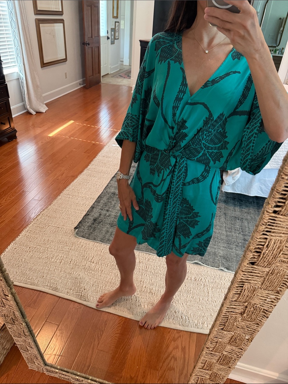 OMIKA Margot Mini Women’s Teal Floral Wrap Dress Tunic Small